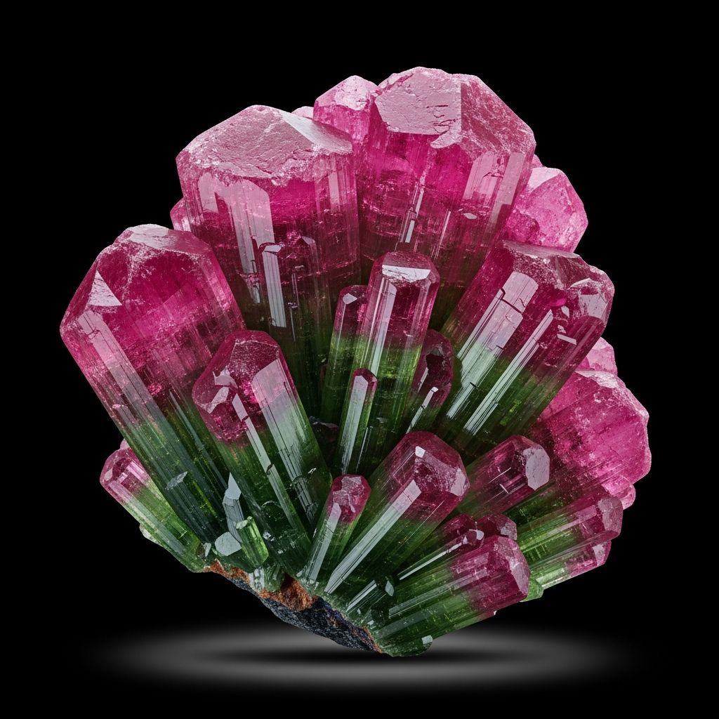Pink and Green Tourmaline Crystal Formation with Ethereal Gl...