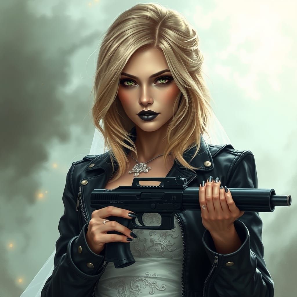 Ethereal Bride with a Gun, Hyperdetailed Fantasy