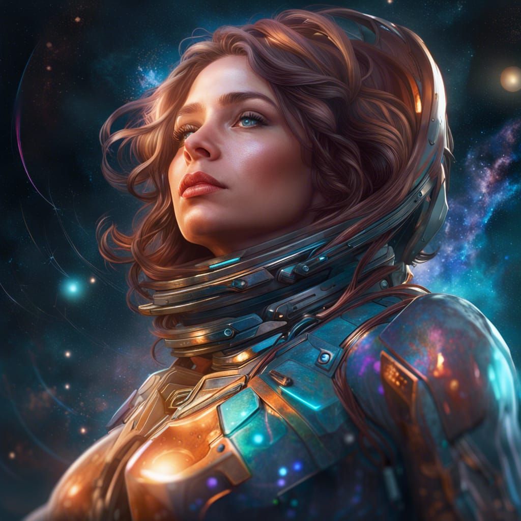 Woman in Space Portrait, Hyperdetailed Concept Art