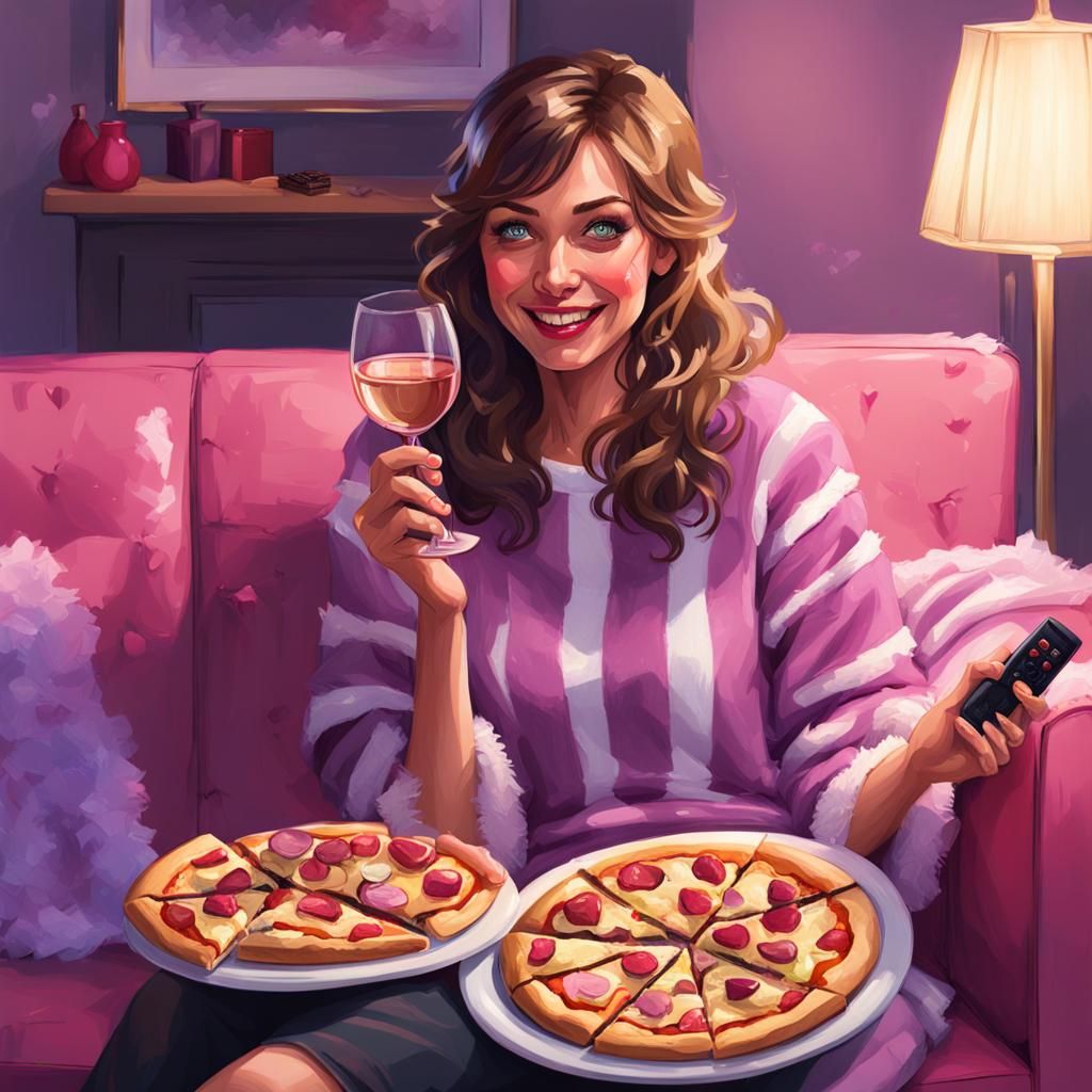 Woman Relaxing on Valentine's Day: Hyperdetailed Digital Por...