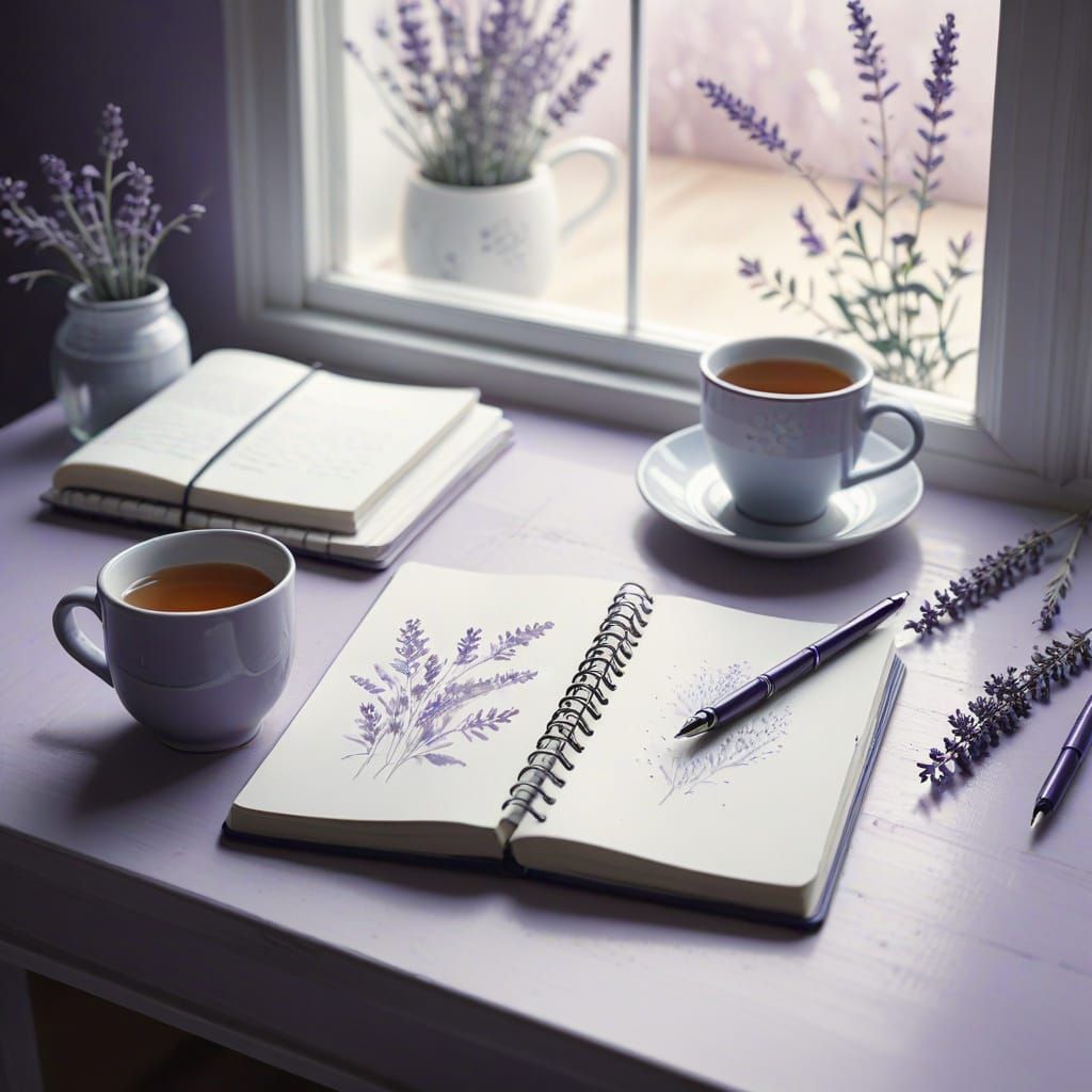 Peaceful Desk Scene with Notebook and Tea