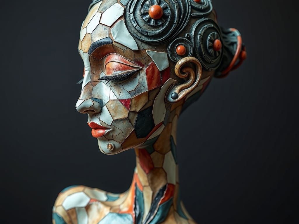 Cubist Ceramic Sculpture of Woman in 3D