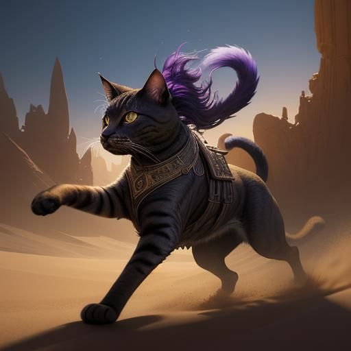 Fantasy Cat Running on Desert Dunes