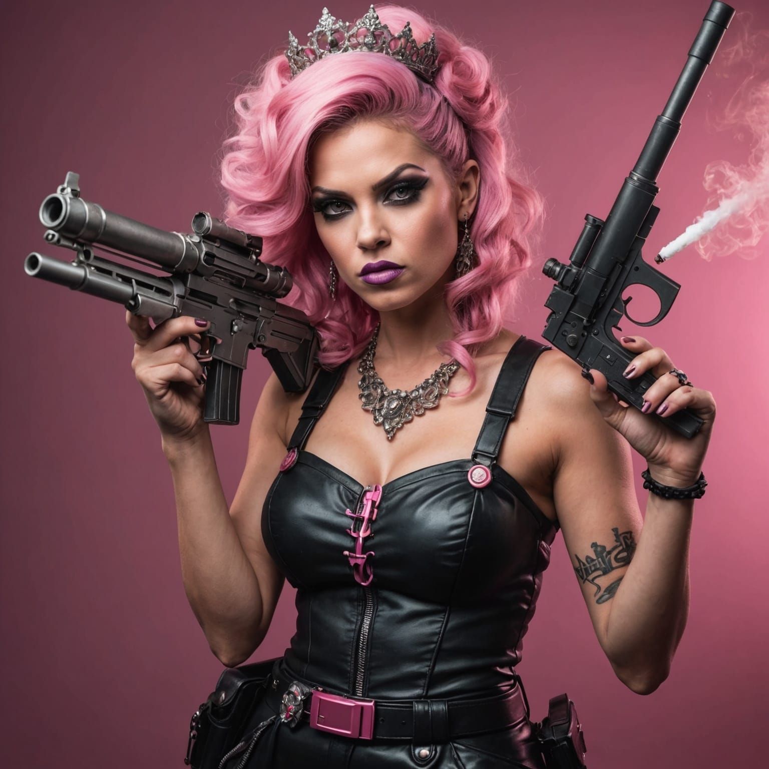 Pink Princess: Badass Woman with Machine Gun
