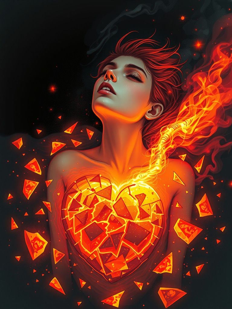 Fiery Torment: A Surreal Illustration of Loss