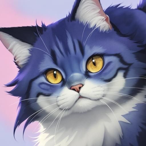 Anime Portrait of Furry Cat in Watercolor Style