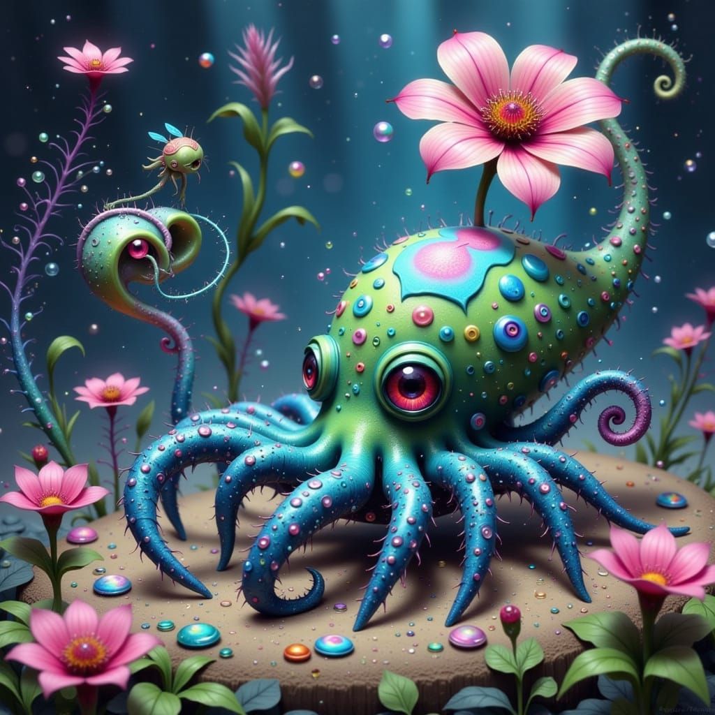 Whimsical Octo-Spider Hybrid in a Fantastical Setting