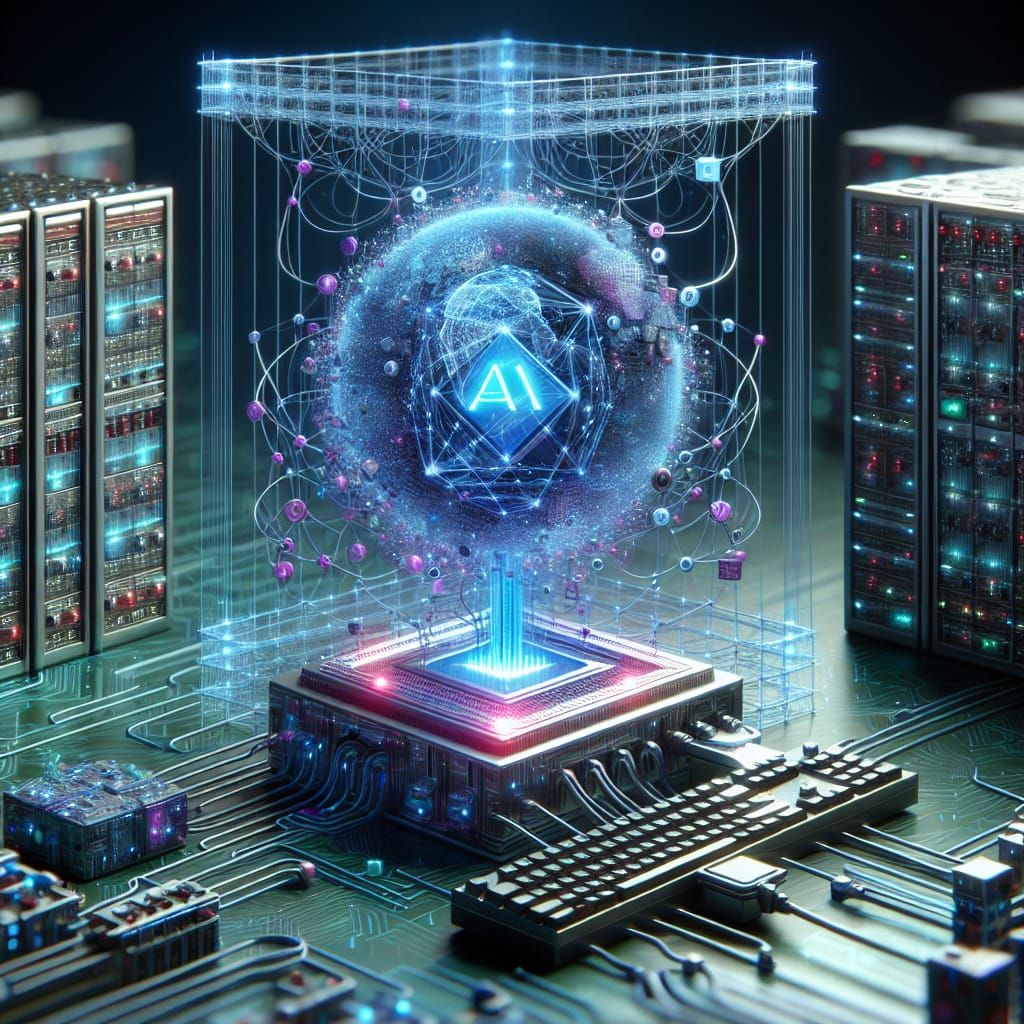 Futuristic AI Quantum Computer with Tesseract Sphere