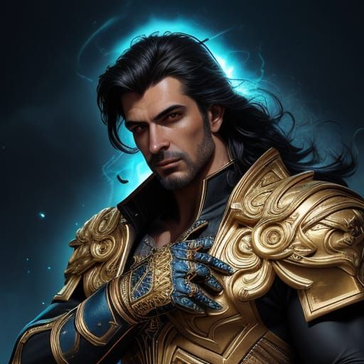 Surreal Hero Emerges from Ethereal Symbols in Golden Hour