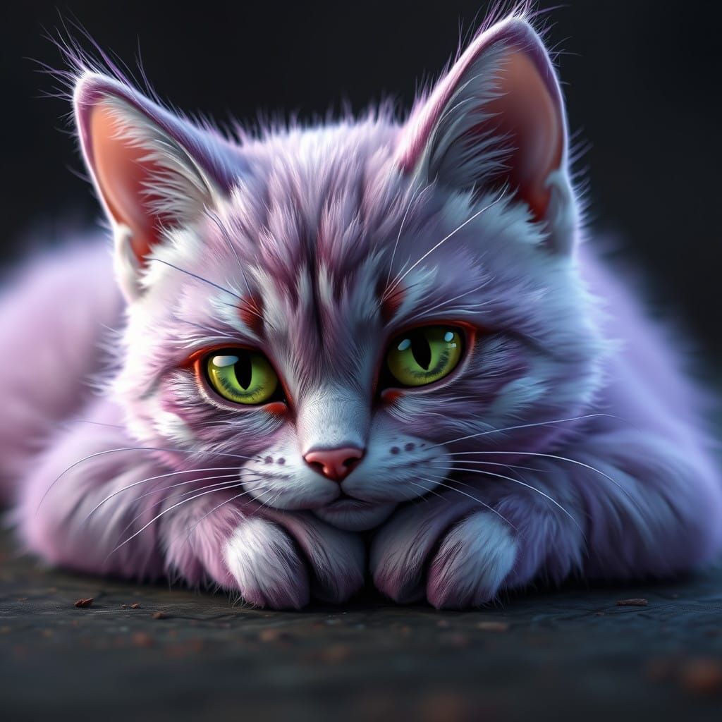 Adorable Light Purple Cat with Green Eyes in a Fantastical S...