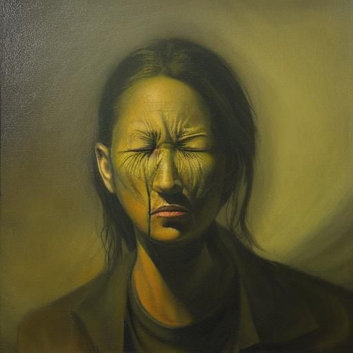 Fearless Woman in Dystopian Landscape, Beksiński Style