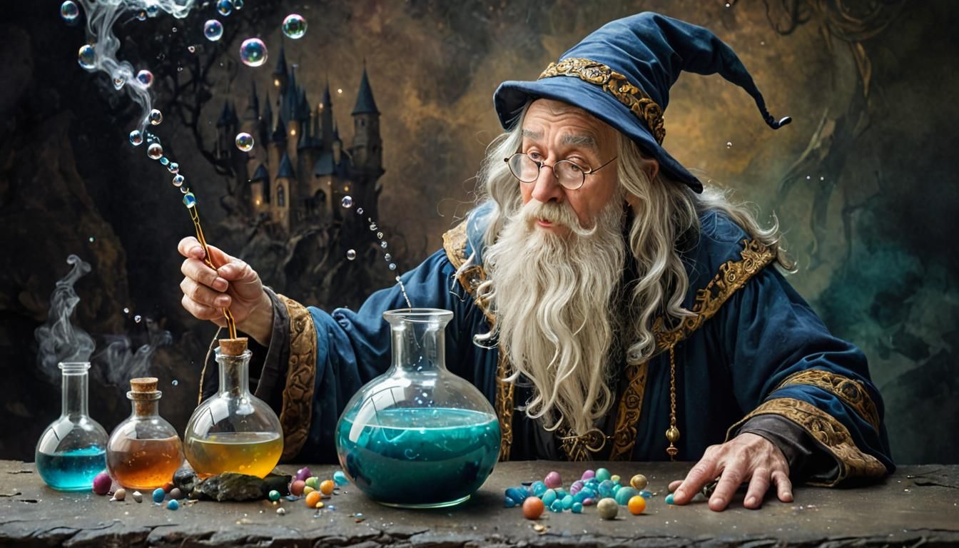 Whimsical Wizard Creates Bubbles in Pastel Hues