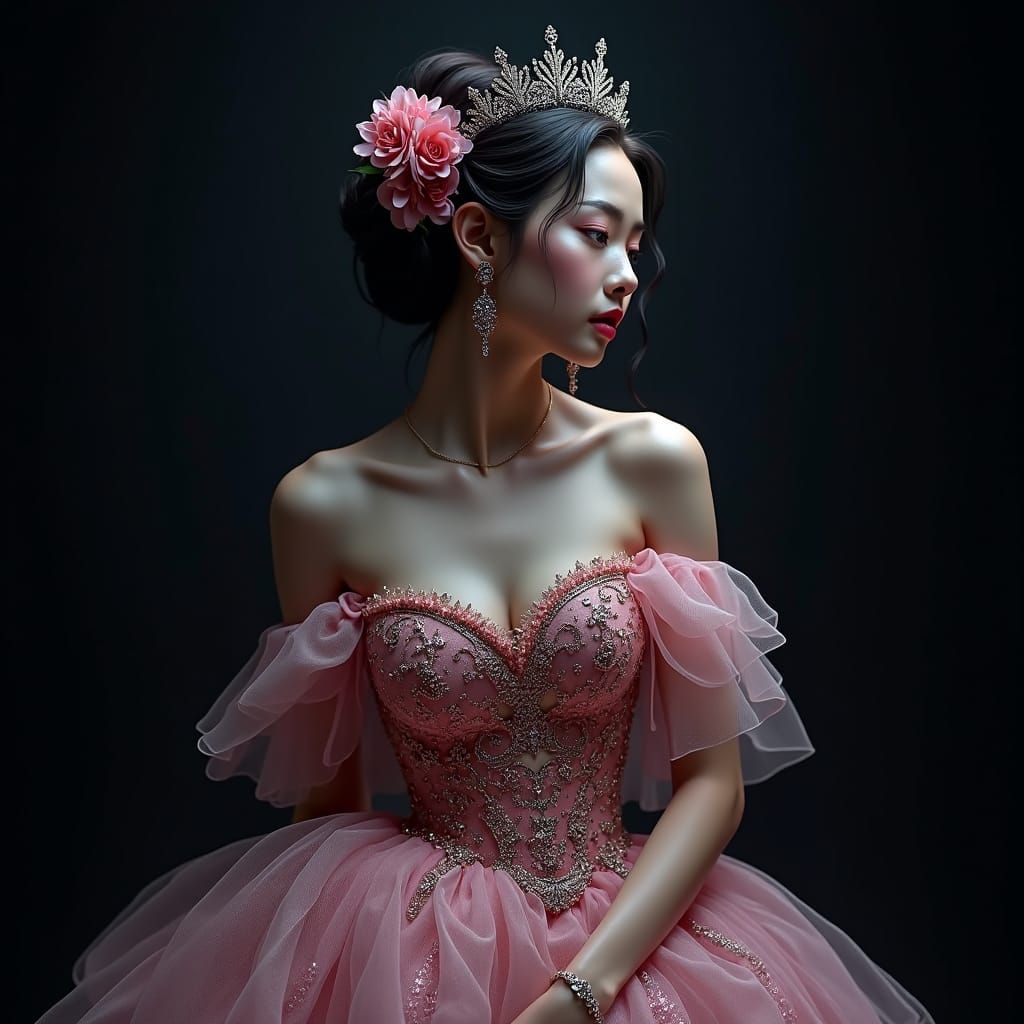 Woman in Opulent Gown: Hyper-Realistic Digital Art