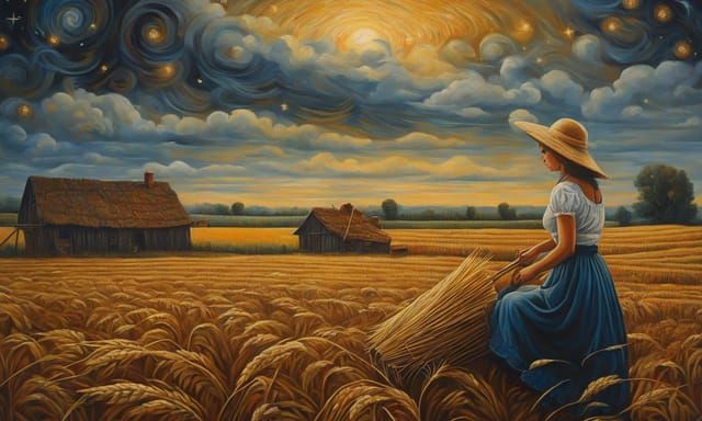 Grim Reaper Harvests Wheat Field Under Moonlight