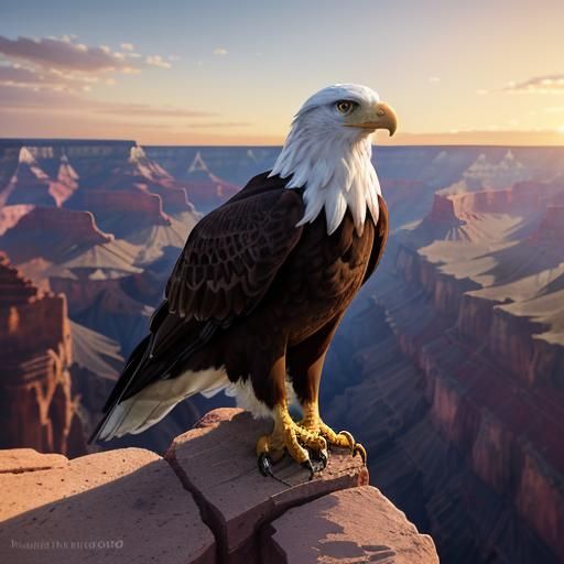 Eagle Over Grand Canyon at Sunset, Painterly Style
