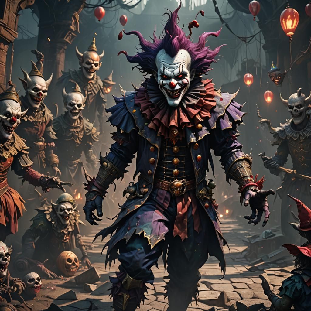 Terrifying Shadow Demon Clown in Detailed Matte Painting