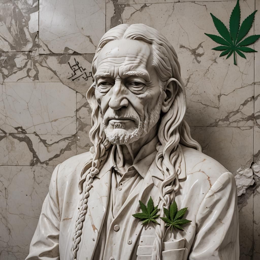 Marble Statue with Graffiti Backdrop