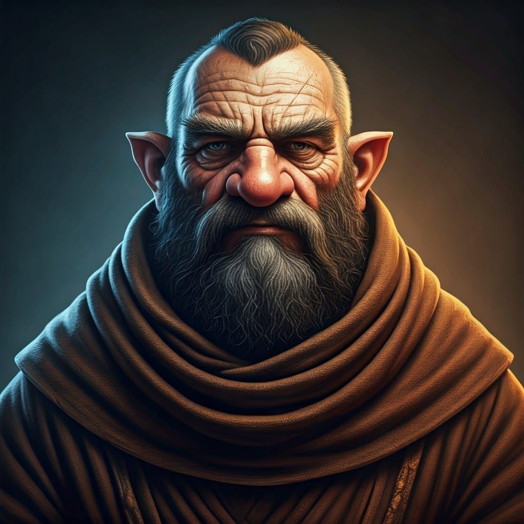 Dramatic Dwarf Monk Portrait in Earthy Tones