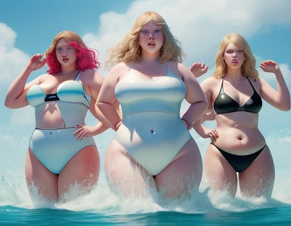 Obese Women in Microkinis: Hyperrealistic Splash Art