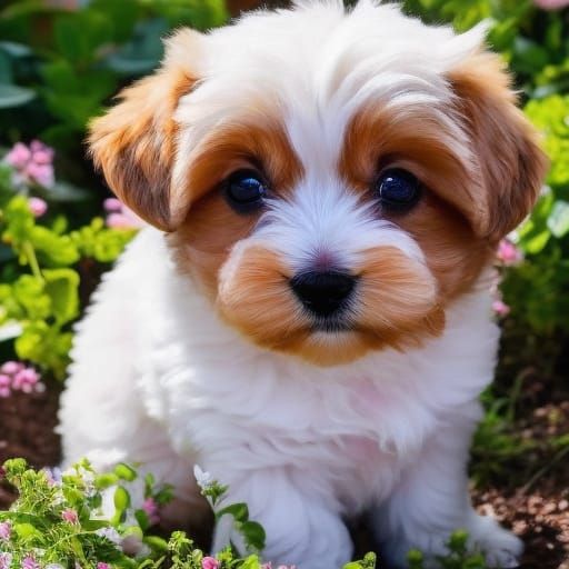 Happy Puppy Digging in a Sunny Garden as Digital Art