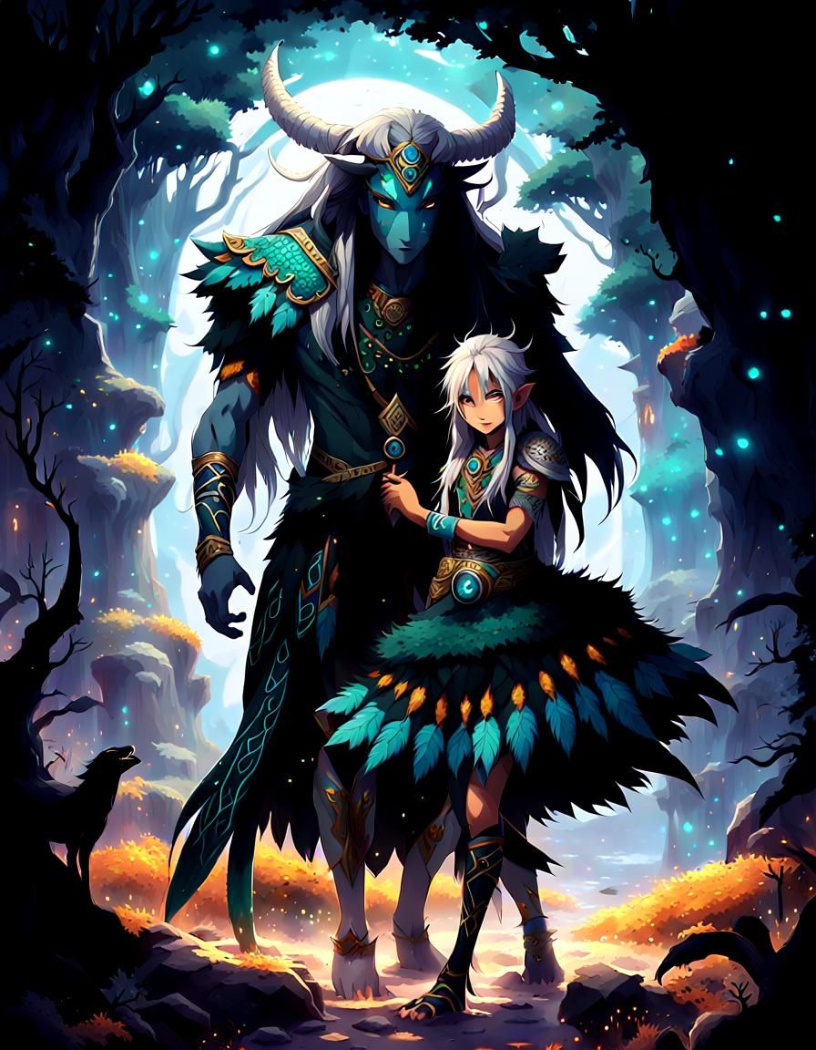 Mystical Anime Shamans in Fantasy Settlement