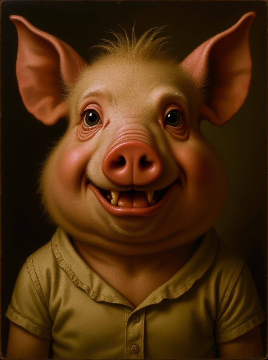 Renaissance Style Metamorphic Pig Portrait in Oil