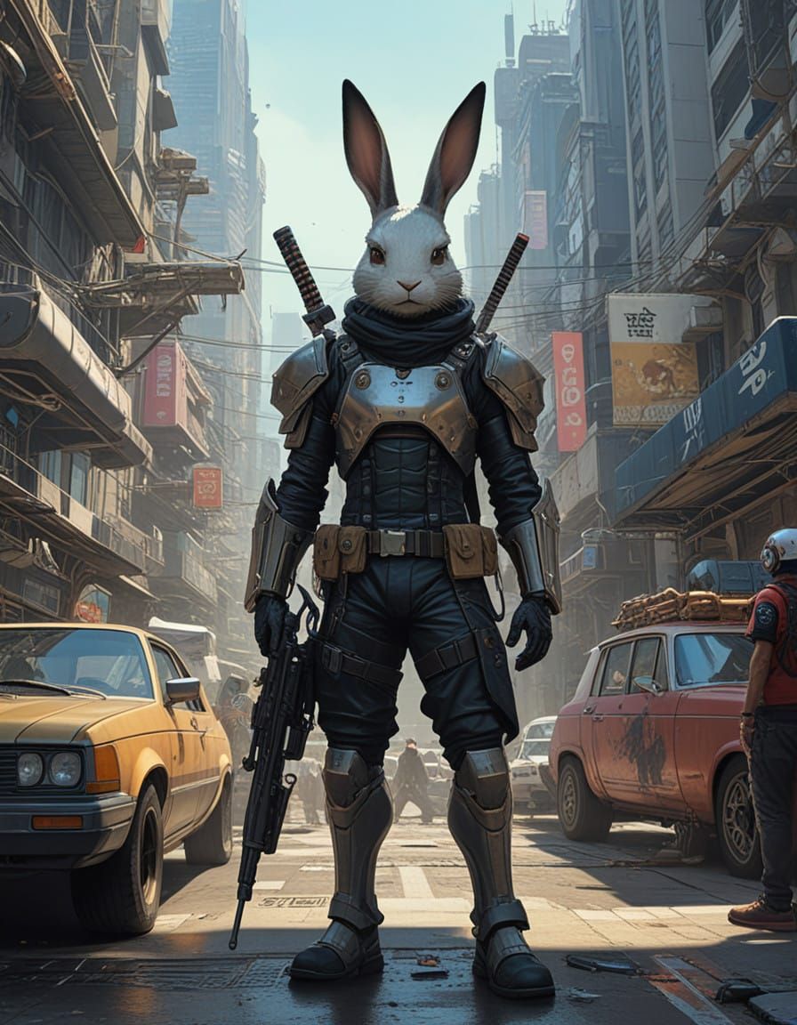 Cyberpunk Rabbitpunk Landscape in Futuristic Cityscape