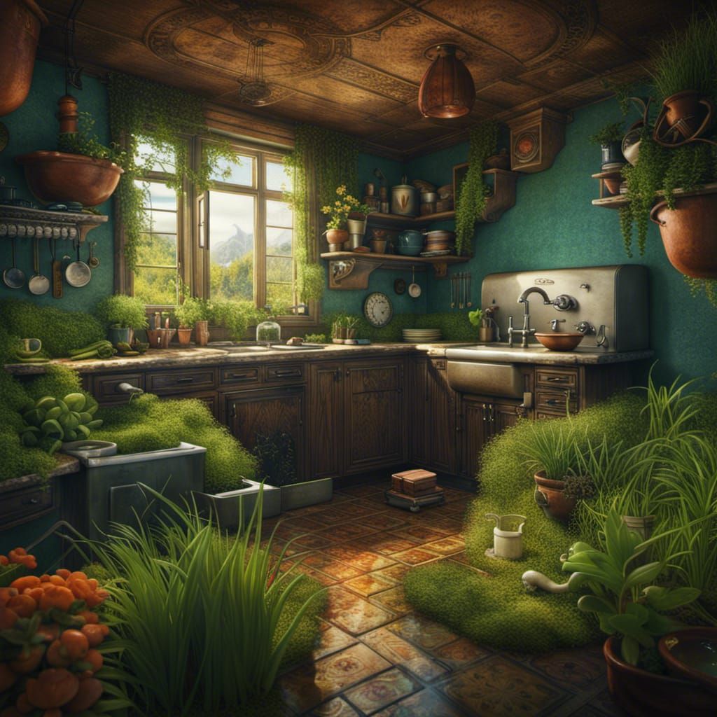 Surreal Kitchen Room in Jacek Yerka Style
