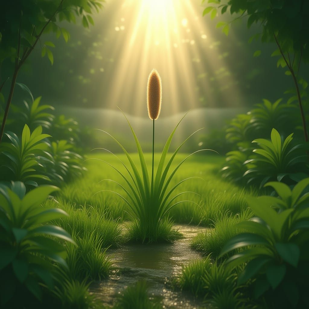 Divine Light Shines on Garden Reed