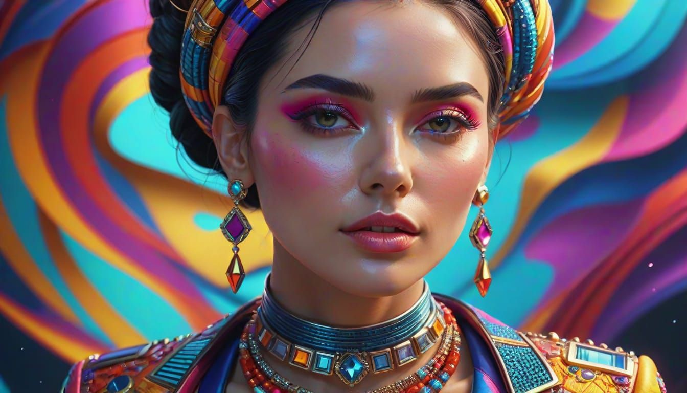 Vibrant Portrait of Woman in Futuristic Jewelry