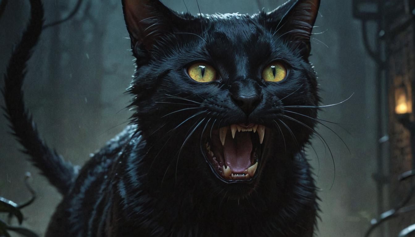 Eerie Black Cat Crossing: A Dark Fantasy Close-Up