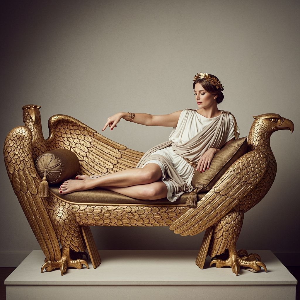 Barefoot Roman Empress Lounging on Golden Chaise Longue