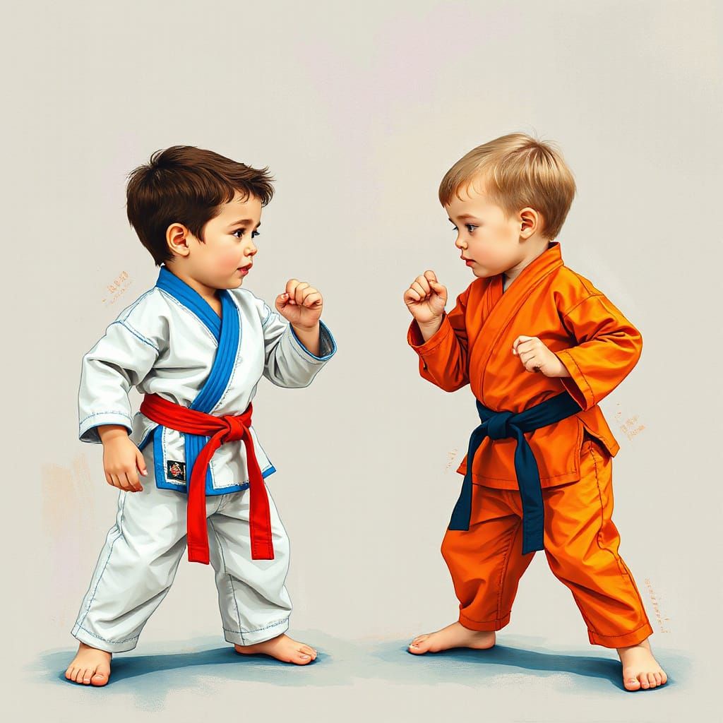 Kids Karate Match in Takashi Murakami Style