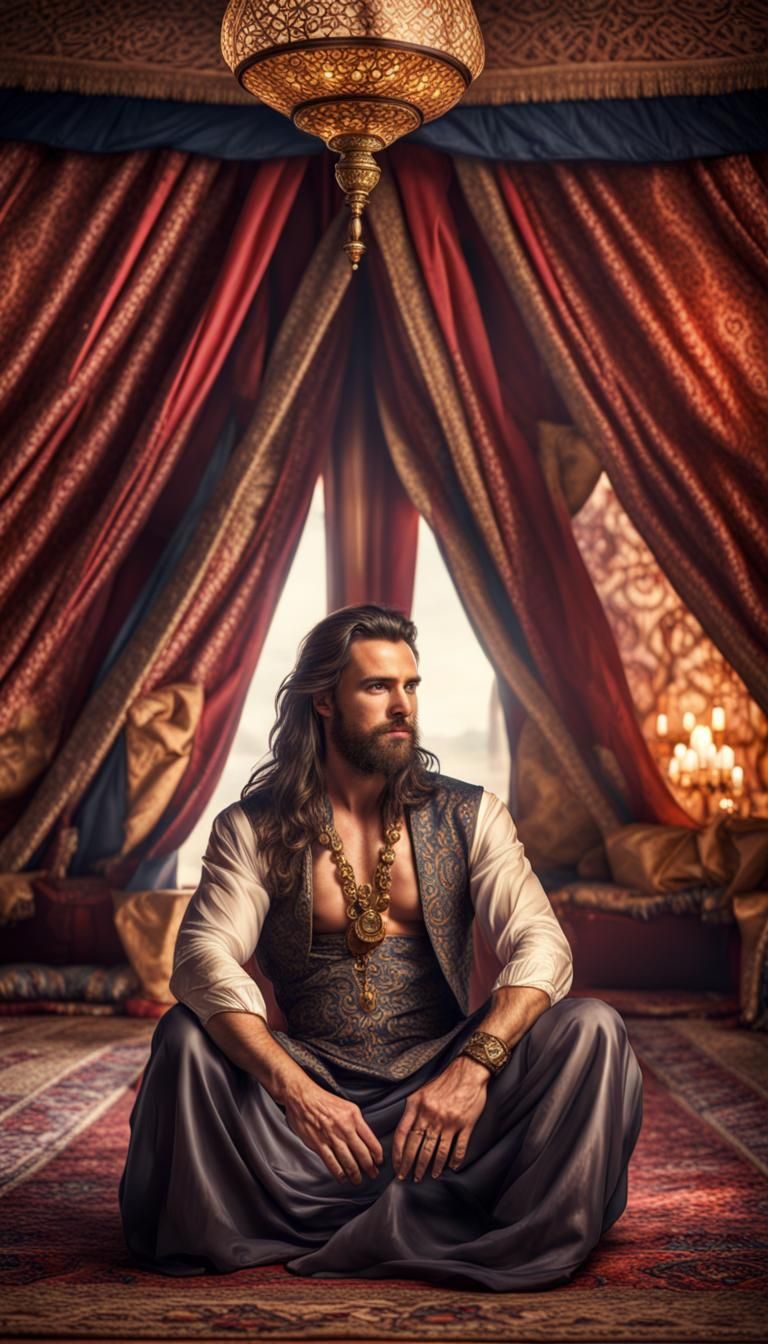 Powerful Djinn in Arabian Tent Interior