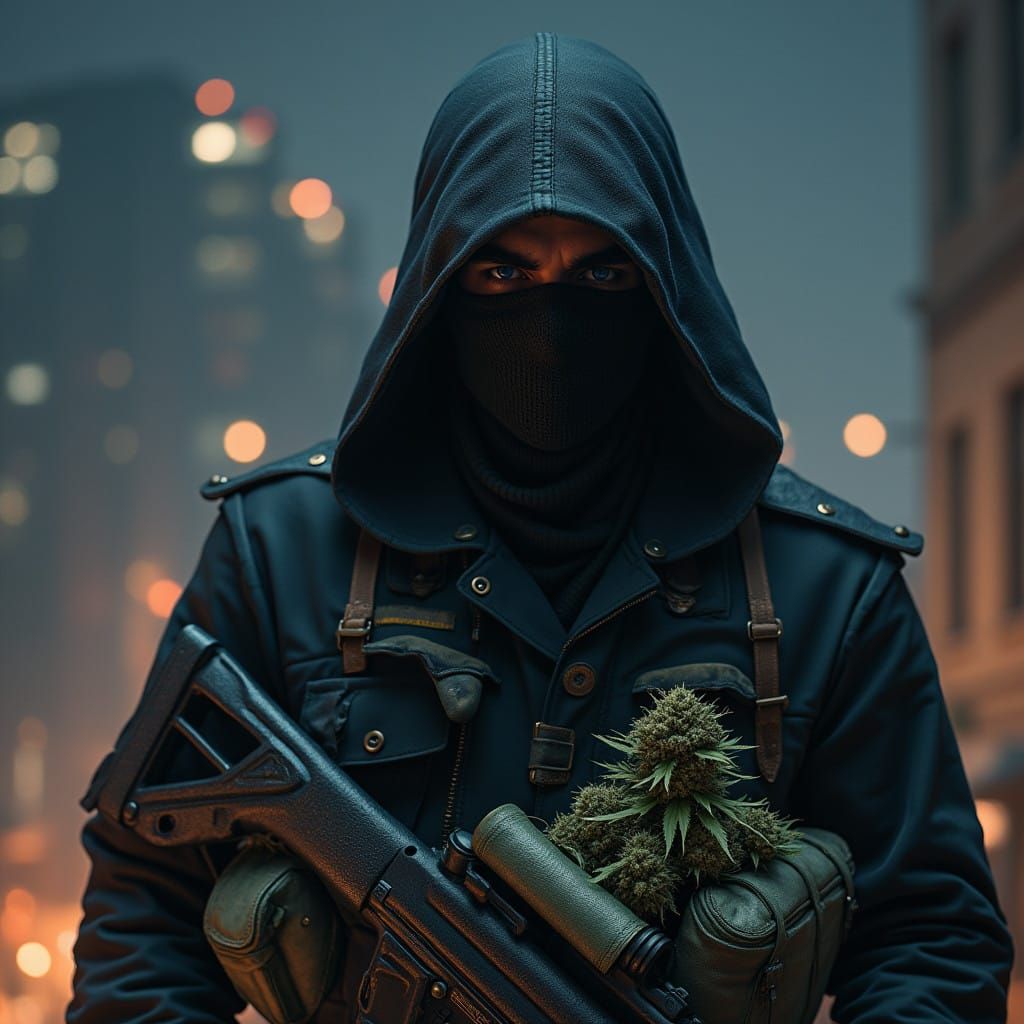 A Powerful Figure Rises Above the City in a Futuristic Scene...