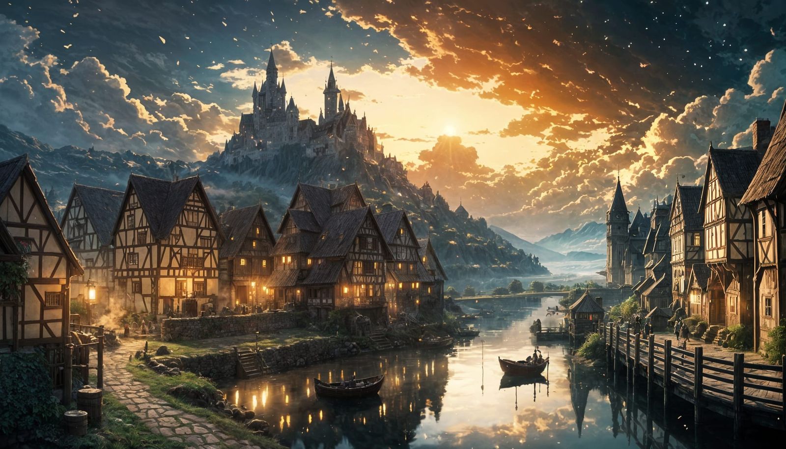 Mystical Medieval Town in Fantasy Landscape