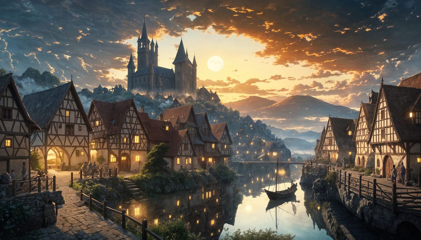 Medieval Fantasy Town in Atmospheric Digital Illustration