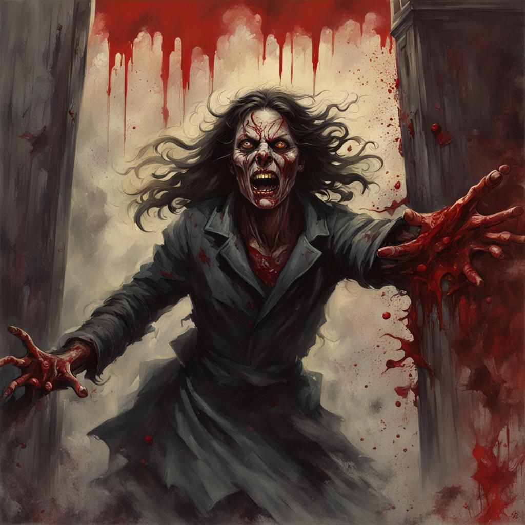 Sinister Woman Entity Banging on Bloody Wall