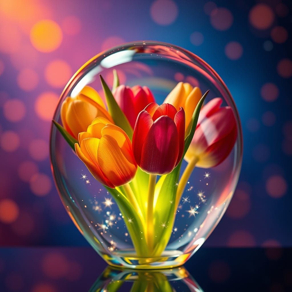 Crystal Encased Tulips Glowing in Ethereal Light