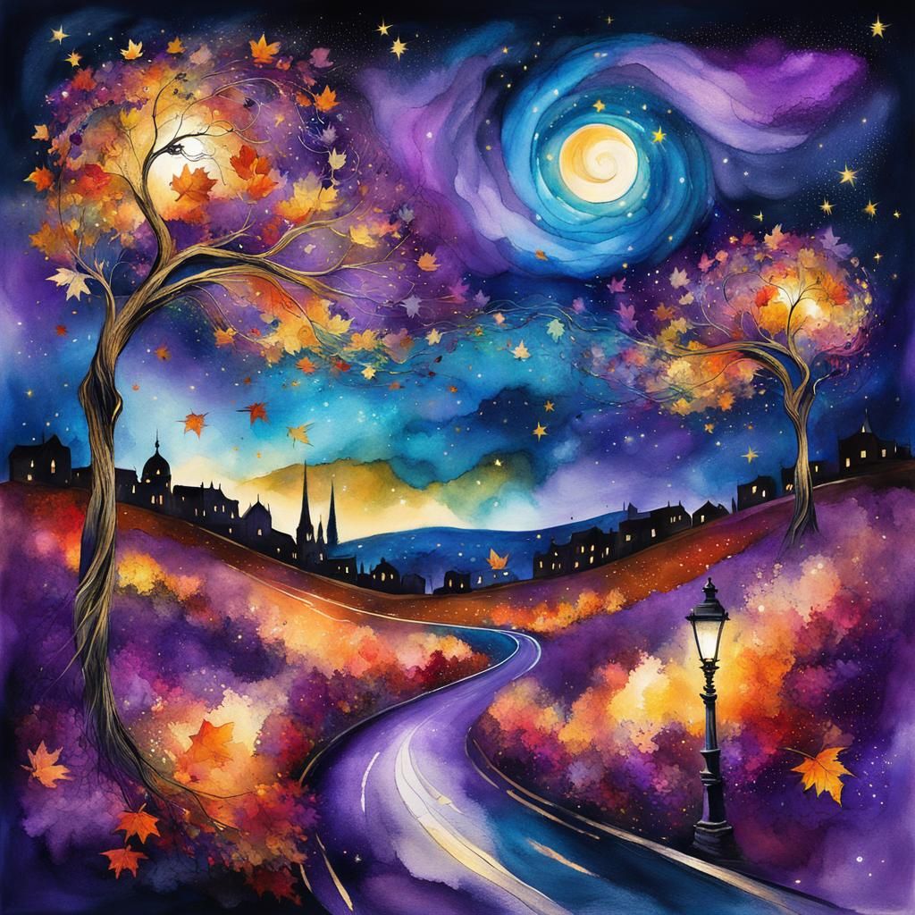 Whimsical Scarf Dance Across Starry Sky
