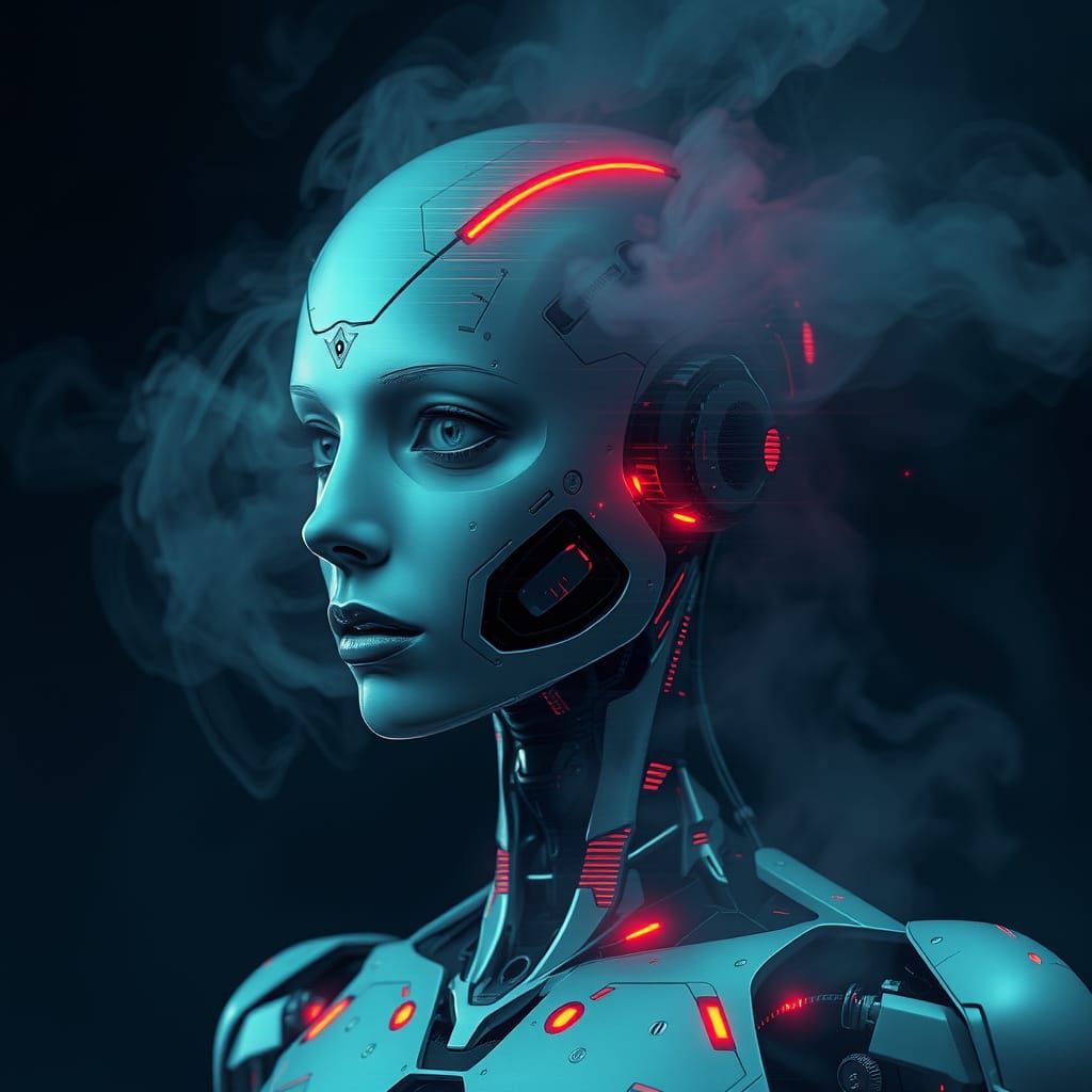 Futuristic Robot Portrait in Digital Glitch Style