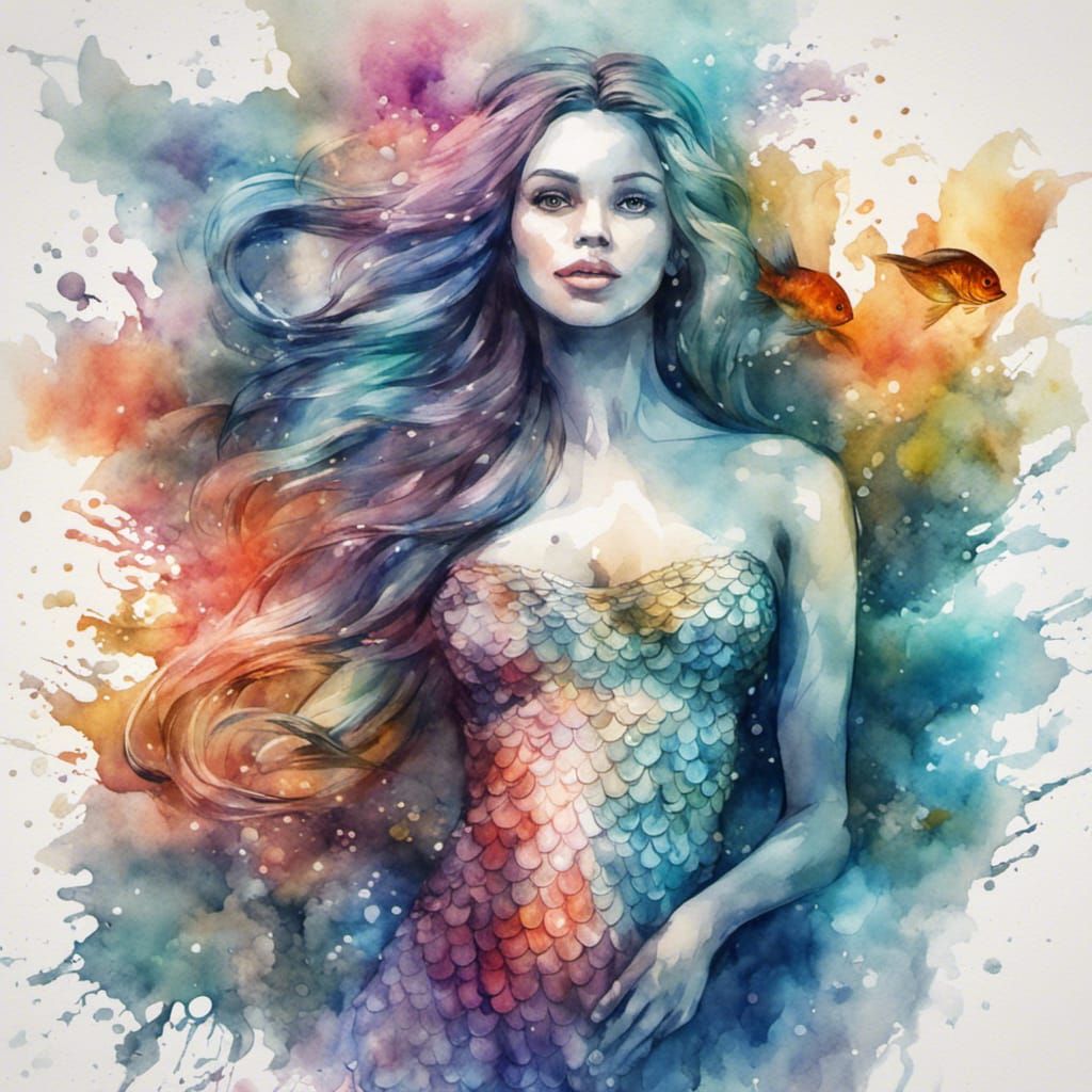 Watercolor Mermaid Splash Art in Street Art Style