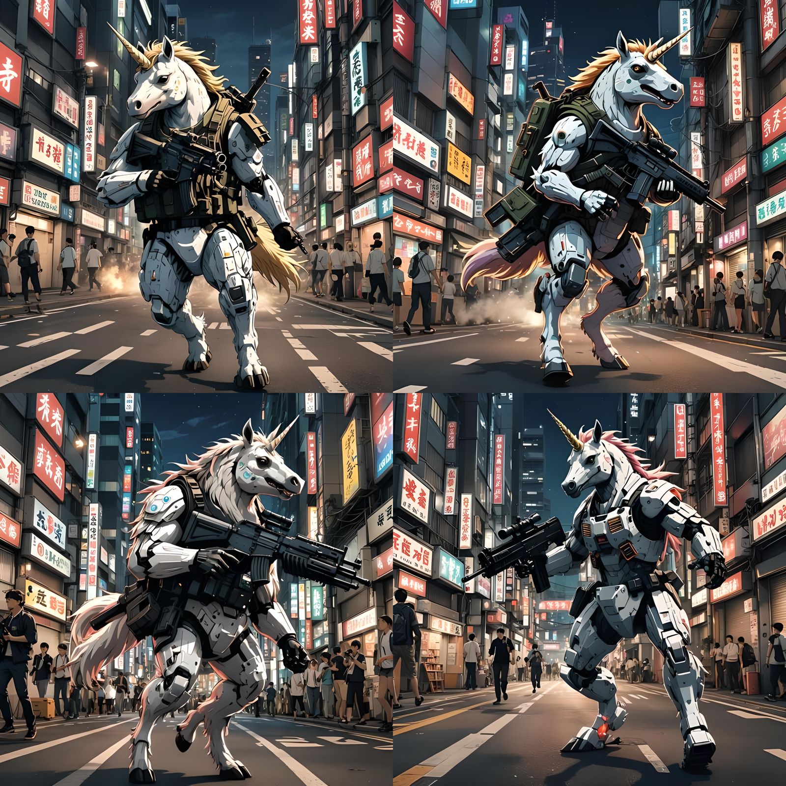 Unicorn with Machine Gun in Tokyo: Anime Style