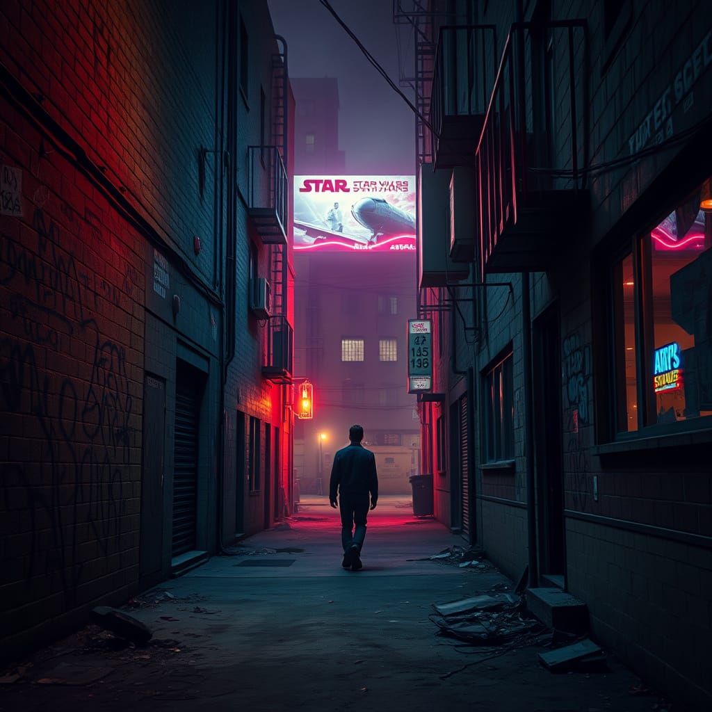 Gritty Alleyway Scene in Dystopian Futurism Style