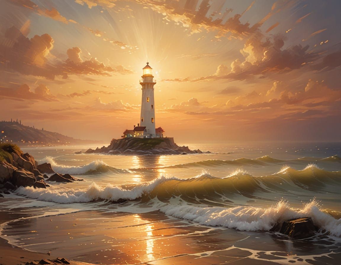 Luminous Seascape with Glowing Waves in Impressionist Style