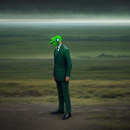Green Chameleon in Business Suit, Stålenhag Style