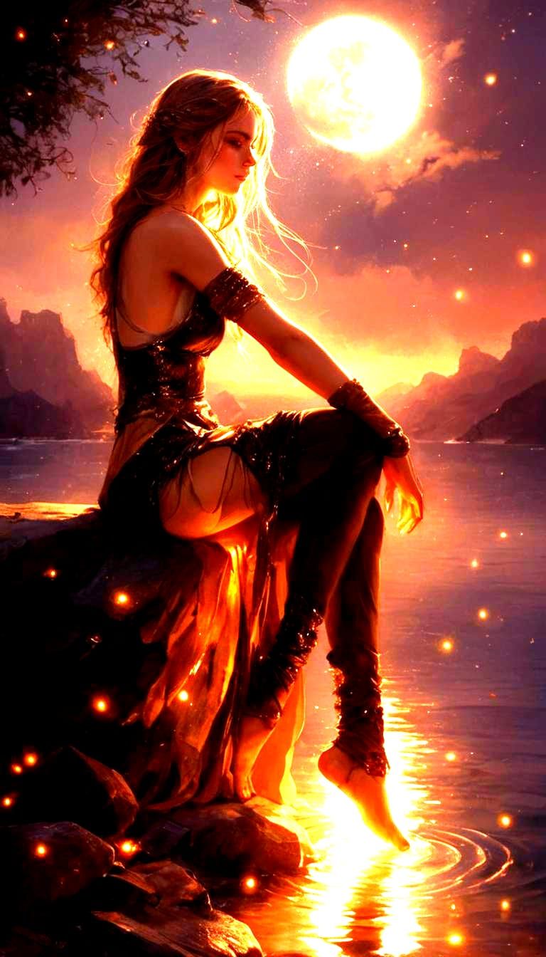 Girl Gazing at Stars by the Sea