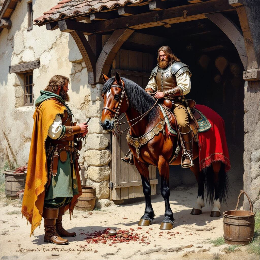 Medieval Horse and Farrier in Fantasy Art Style