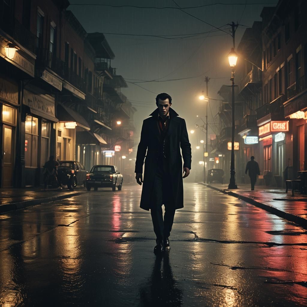 Vampire in Moody Film Noir New Orleans Scene