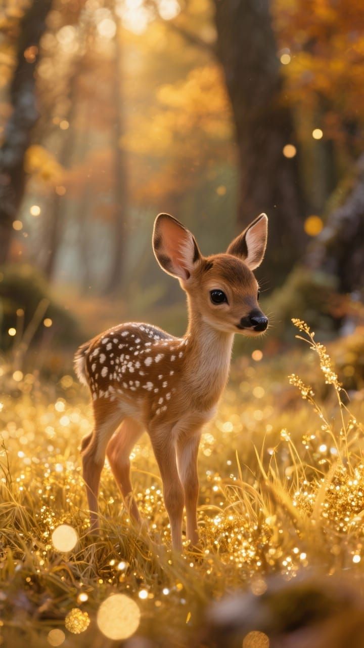 Magical Autumn Fawn in Golden Forest